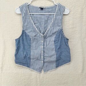 American Eagle Nautical Beachy Striped Blue and White Vest Blouse